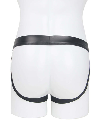 Men’s Black PU Leather Jockstrap with Detachable Pouch