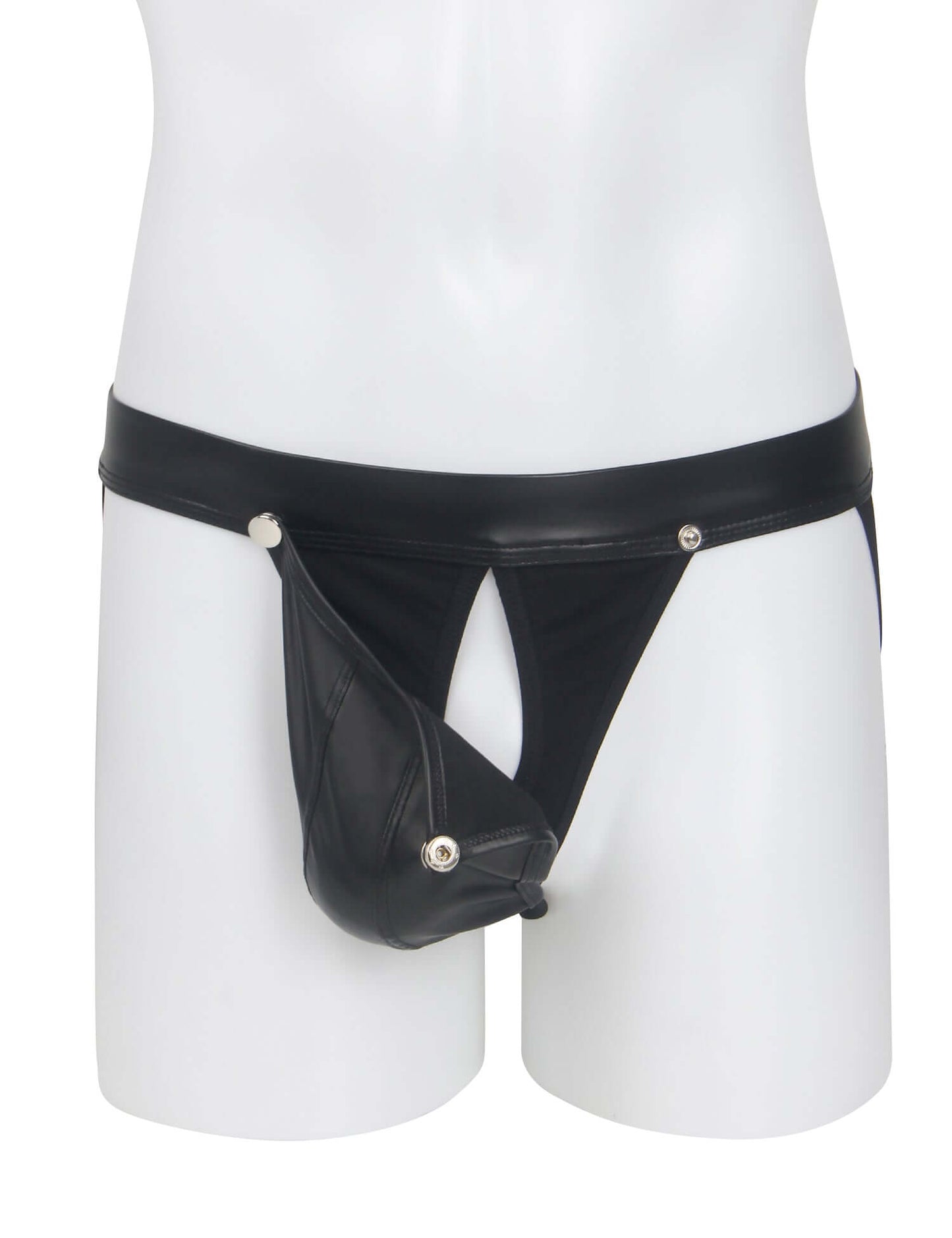 Men’s Black PU Leather Jockstrap with Detachable Pouch