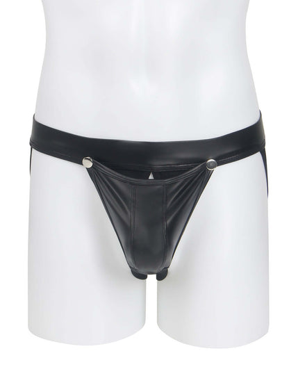 Men’s Black PU Leather Jockstrap with Detachable Pouch