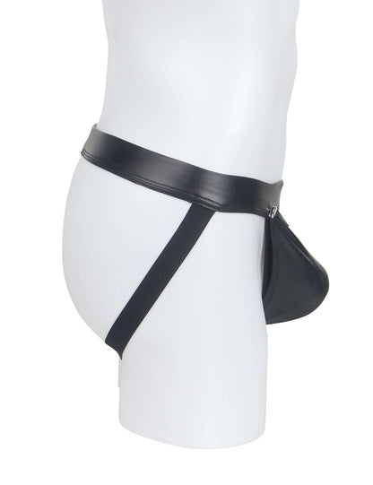 Men’s Black PU Leather Jockstrap with Detachable Pouch