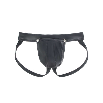 Men’s Black PU Leather Jockstrap with Detachable Pouch