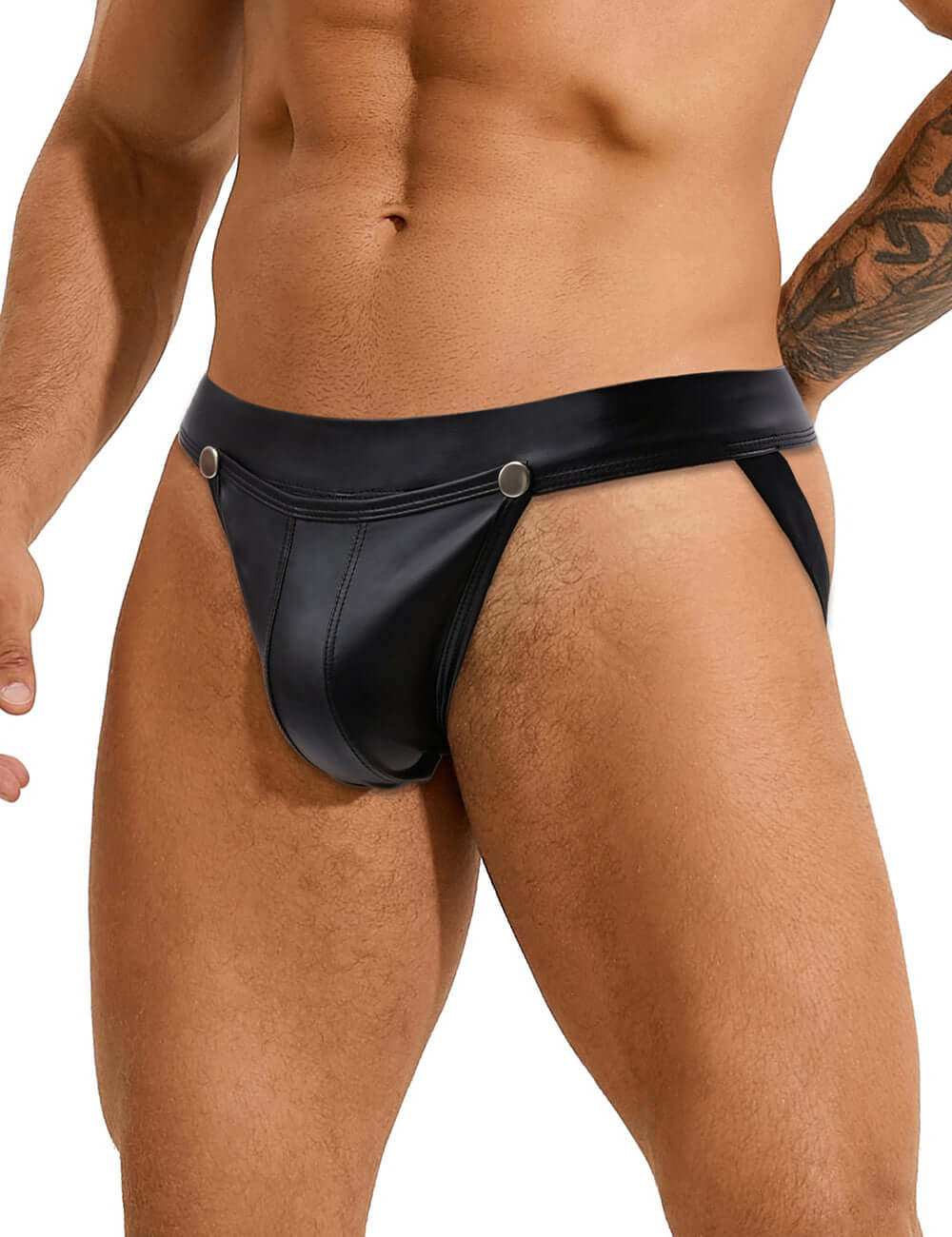 Men’s Black PU Leather Jockstrap with Detachable Pouch