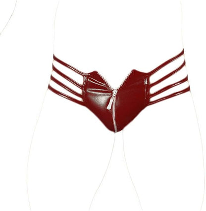 Men's Red Faux Leather Zipper Briefs