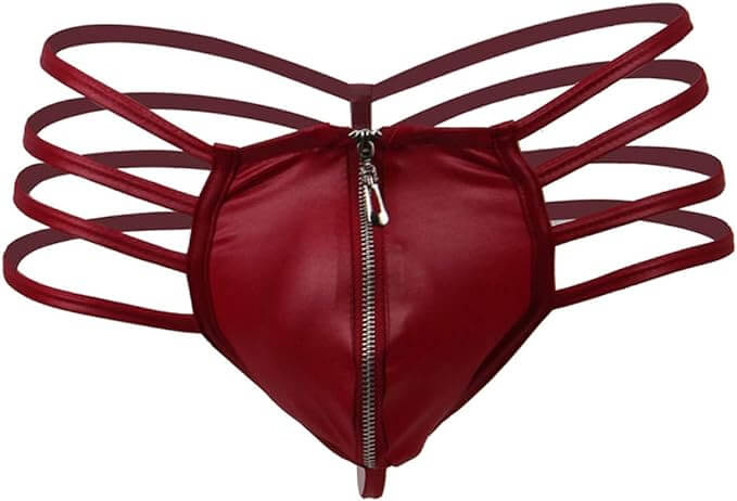 Men's Red Faux Leather Zipper Briefs