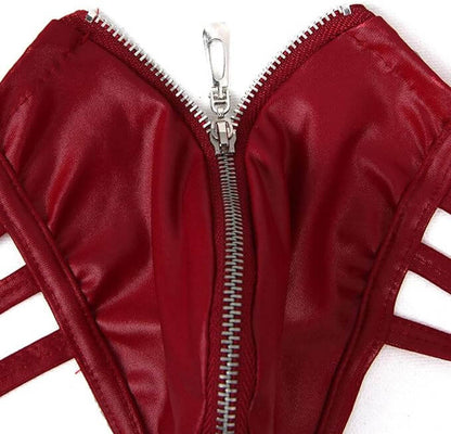 Men's Red Faux Leather Zipper Briefs