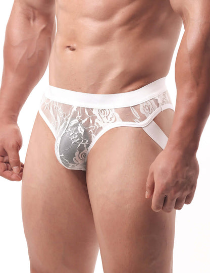 Men’s White Lace Jockstrap with Elastic Waistband