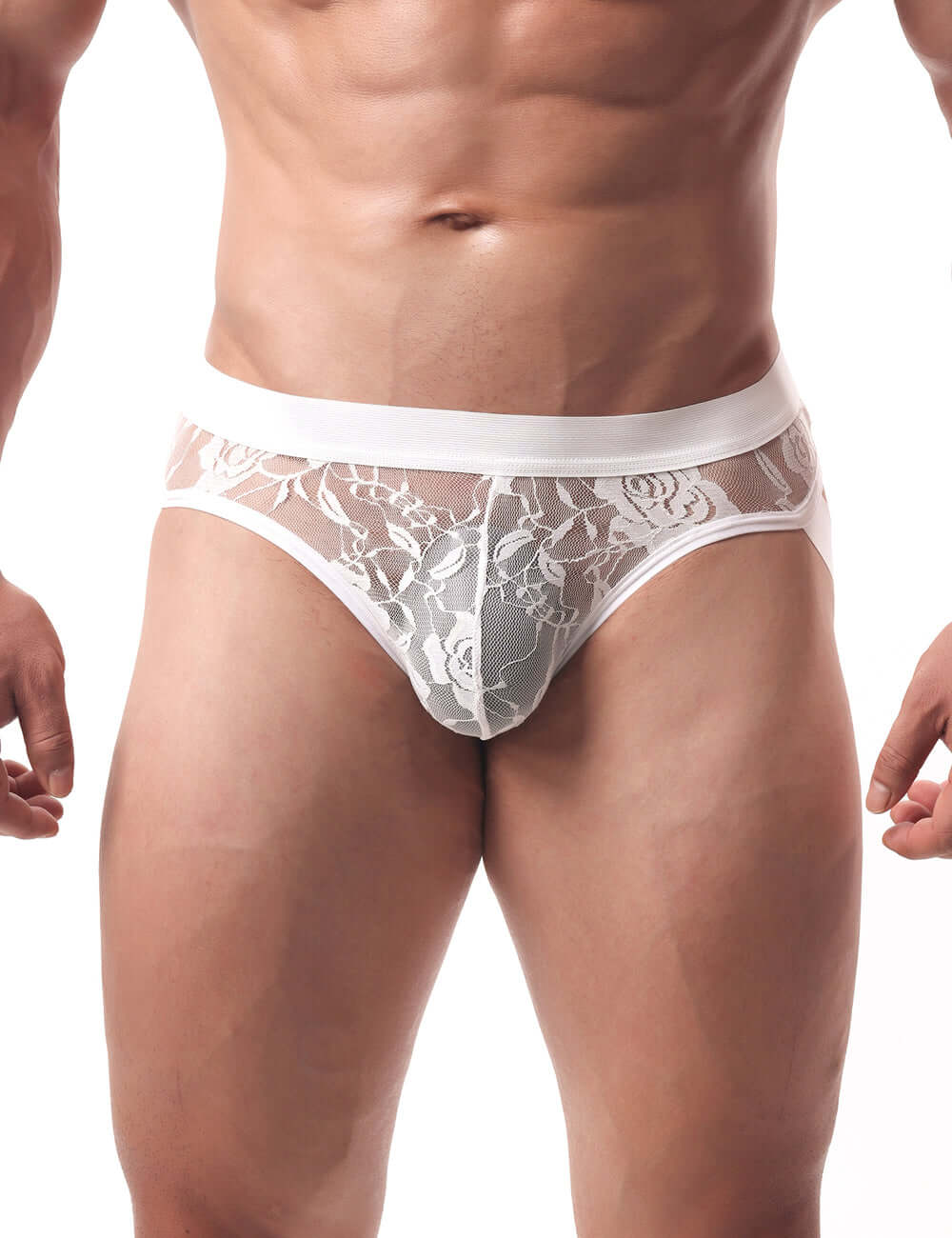 Men’s White Lace Jockstrap with Elastic Waistband