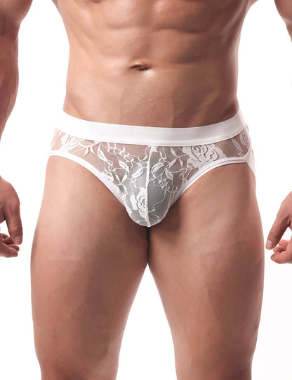 Men’s White Lace Jockstrap with Elastic Waistband