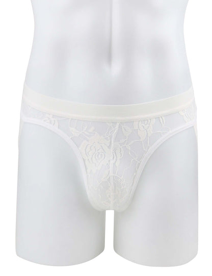 Men’s White Lace Jockstrap with Elastic Waistband