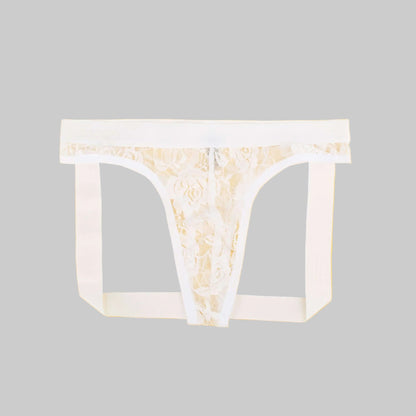 Men’s White Lace Jockstrap with Elastic Waistband