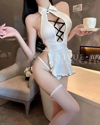 Minimal But Dramatic Lace-Up Halter Lingerie
