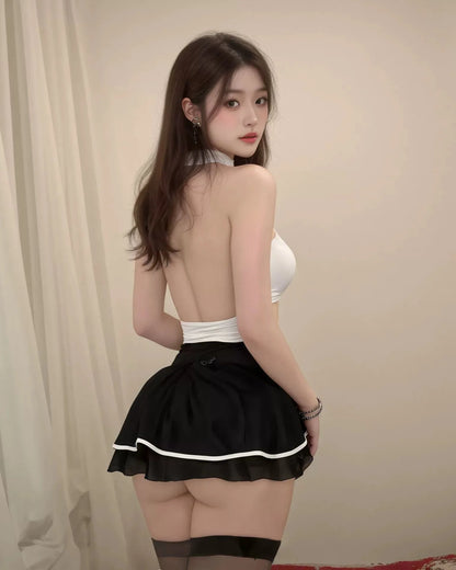 Monochrome Playful Roleplay Lace Lingerie Set
