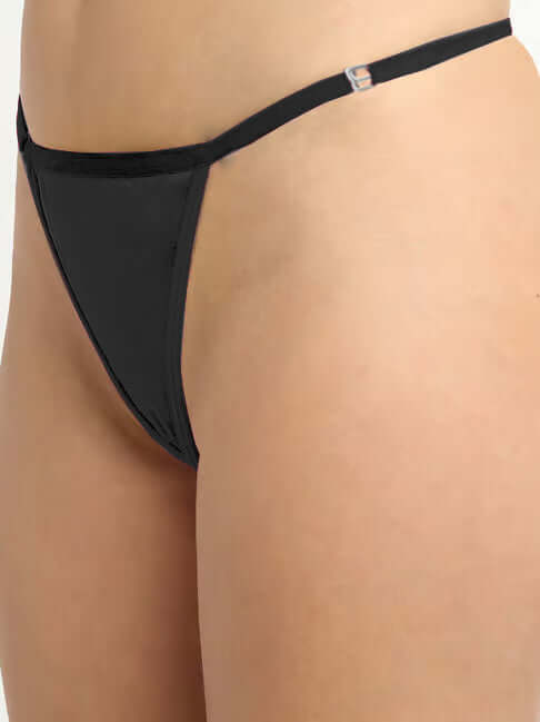 Women’s Glossy Black Metallic Thong