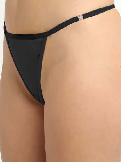 Women’s Glossy Black Metallic Thong