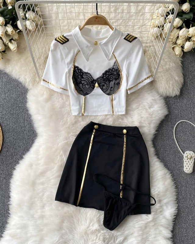 Captain's Charm Aviation-Themed Lace Lingerie Set