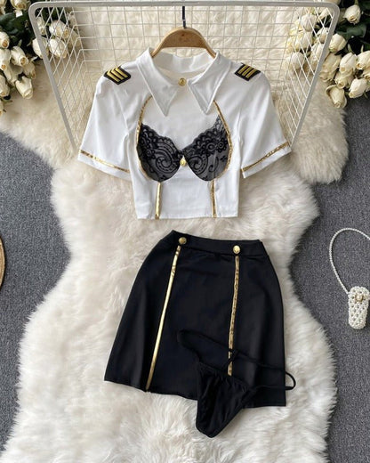 Captain's Charm Aviation-Themed Lace Lingerie Set