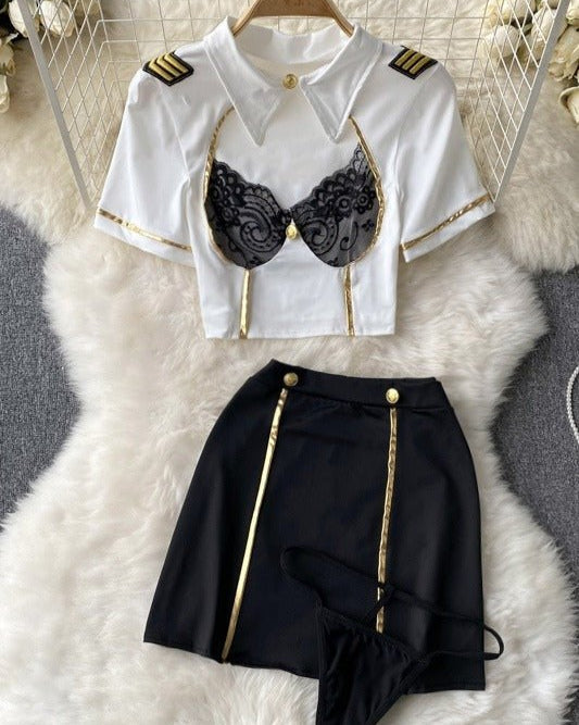 Captain's Charm Aviation-Themed Lace Lingerie Set