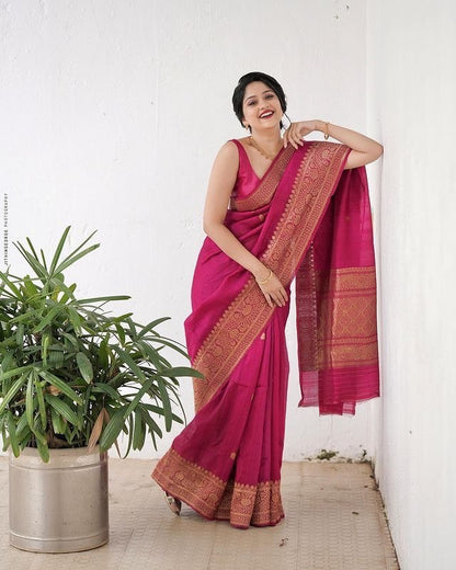 Banarasi Litchi Silk Saree with Kadwa Weave and Matching Blouse