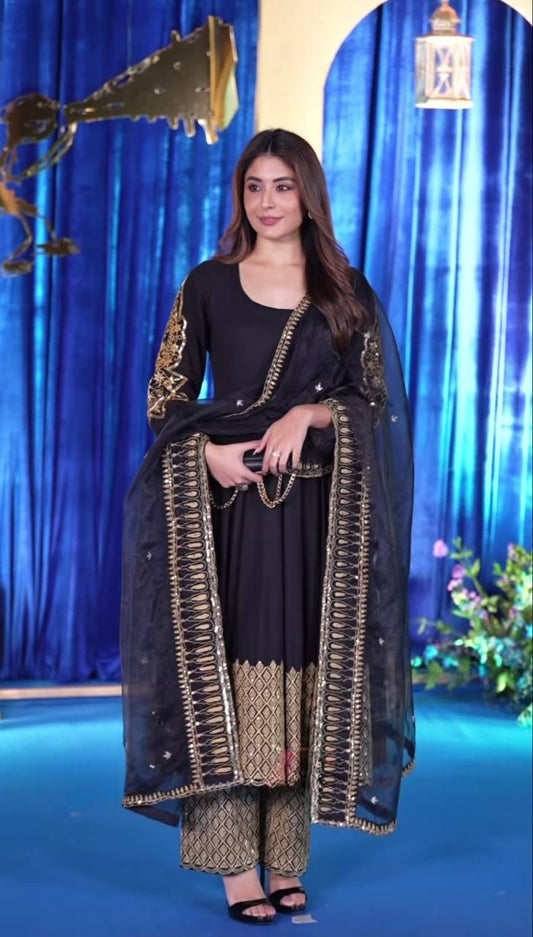 Black Anarkali Suit Set in Premium Rayon with Embroidery Work and Dupatta