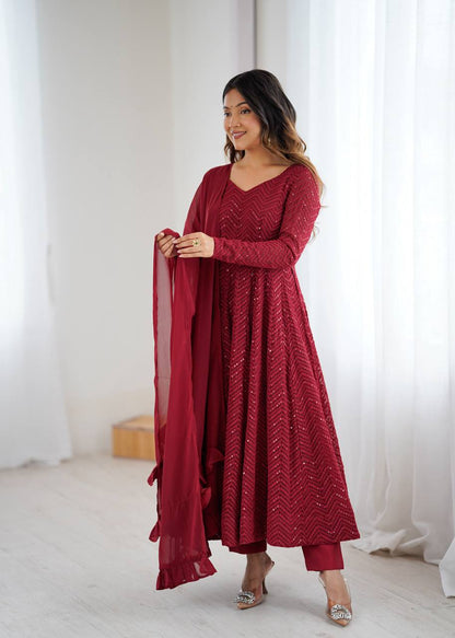 Maroon Designer Anarkali Suit Set – Premium Festive Wear (Fully Stitched)