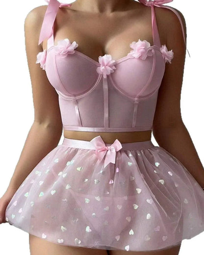 Pink Puff Fantasy Satin Babydoll Lingerie