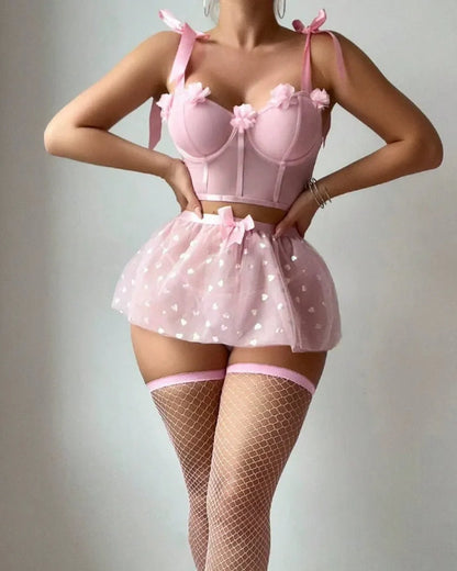 Pink Puff Fantasy Satin Babydoll Lingerie