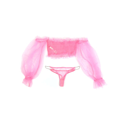 Pink See-Through Long Sleeves Lingerie Set