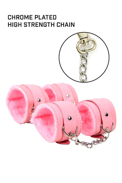 PINK LEATHER BDSM BONDAGE KIT - 8 Pcs