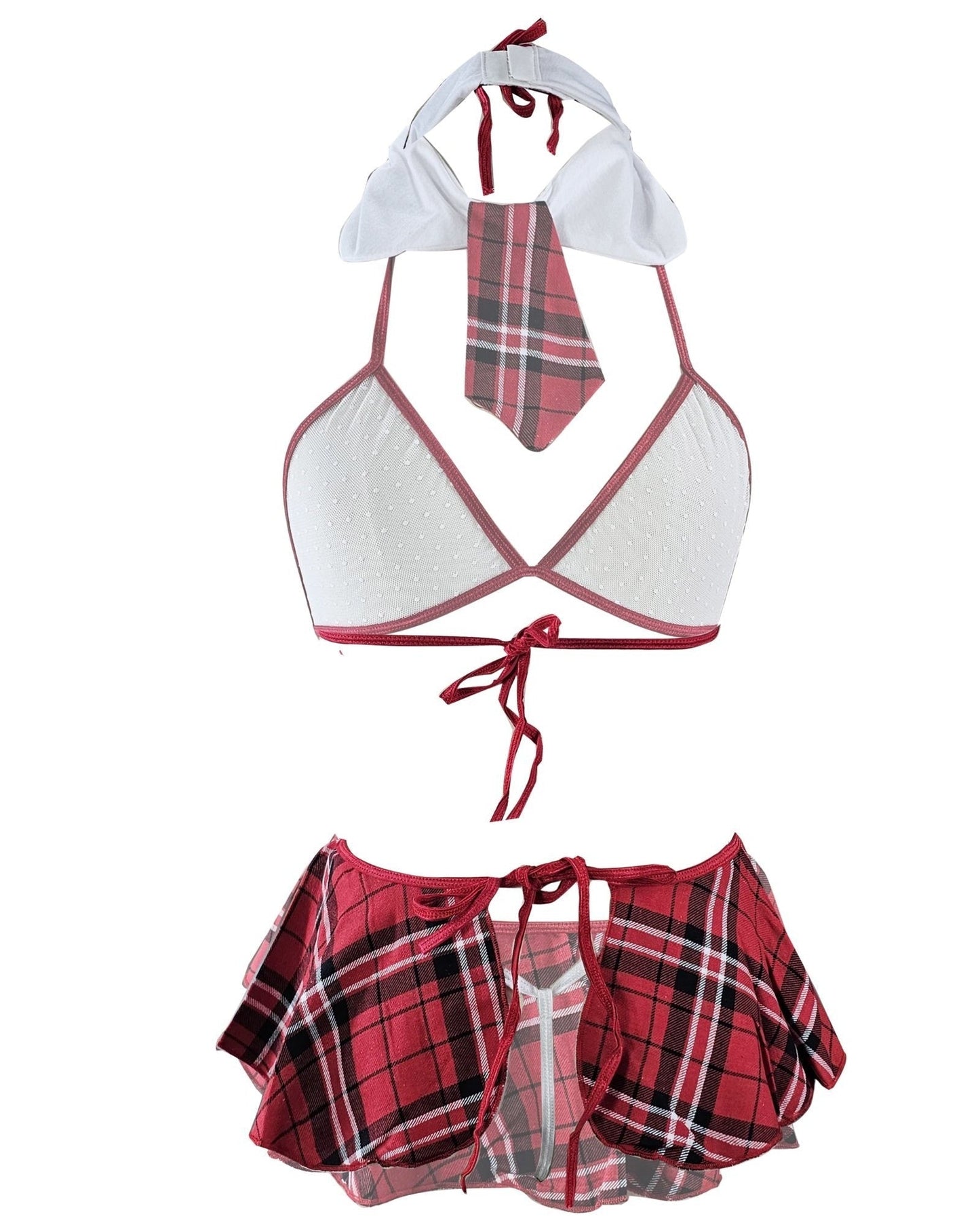 Playtime in Plaid Schoolgirl Mesh Lingerie