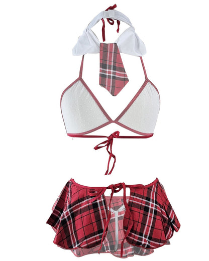 Playtime in Plaid Schoolgirl Mesh Lingerie