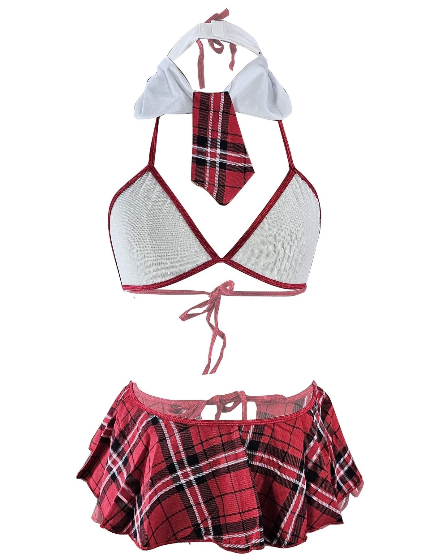 Playtime in Plaid Schoolgirl Mesh Lingerie