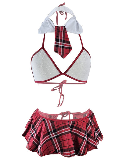 Playtime in Plaid Schoolgirl Mesh Lingerie