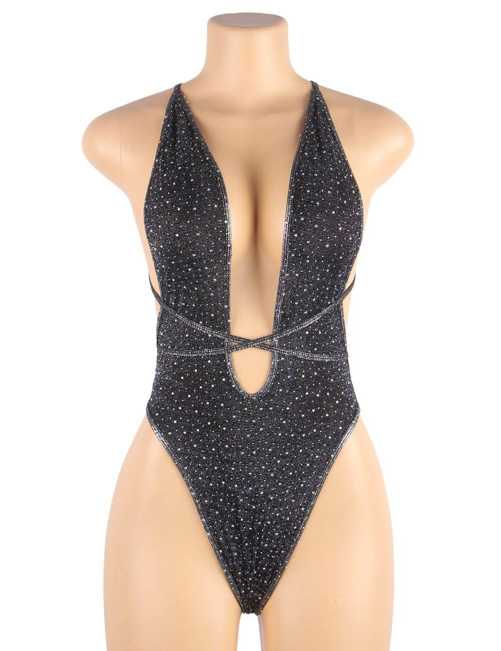 Plus Size Deep V Diamond Accent Bodysuit