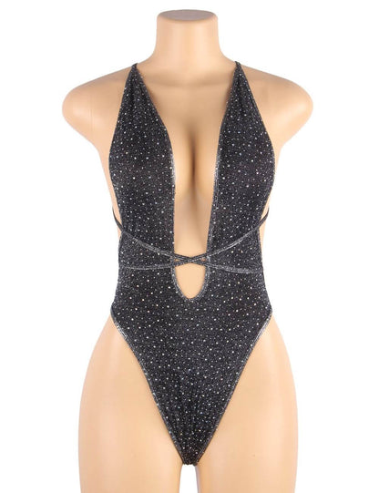 Plus Size Deep V Diamond Accent Bodysuit