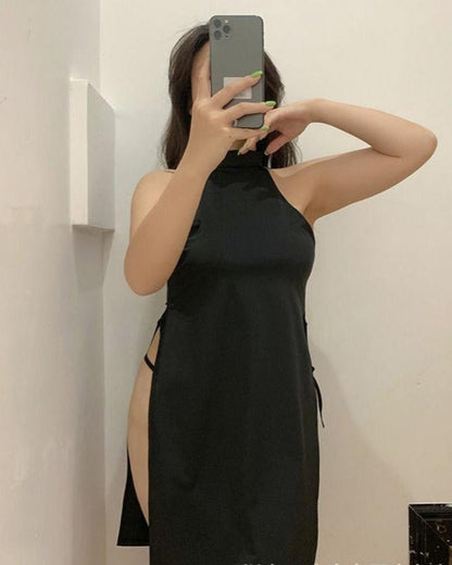 Side-Slit Elegance Plus-Size Black Lingerie