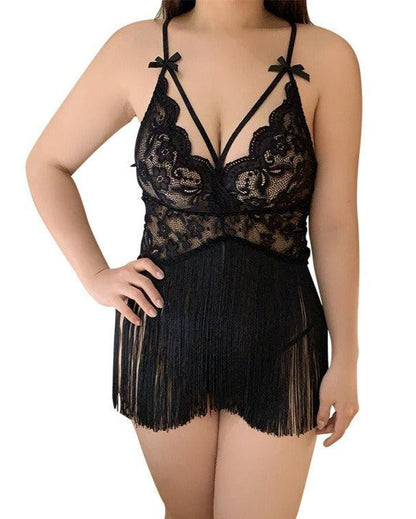 Luxe in Fringe Plus-Size Lace Backless Babydoll Lingerie