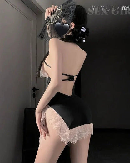 Polite Chaos Lace Bow Halter Mini Dress Lingerie