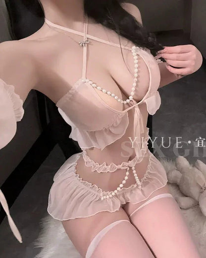 Pretty Privilege Activated Strap Ruffle Mesh Lingerie Set