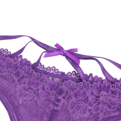 Purple Lace Cross-Strap Women’s Sheer Panty