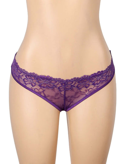 Purple Lace Cross-Strap Women’s Sheer Panty