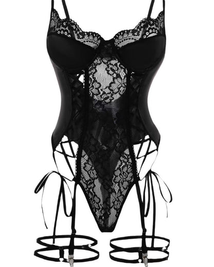 Queen of Hearts Lace & Leather Lingerie Set
