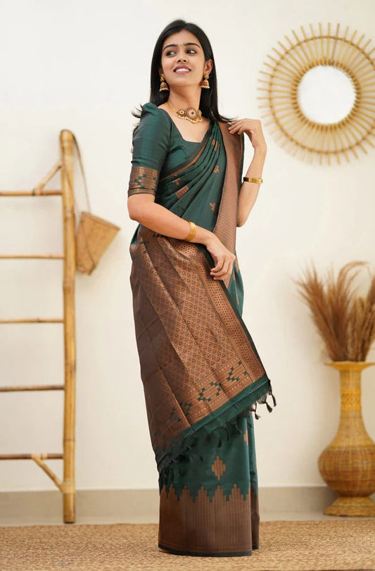 Green Soft Silk Saree with Jacquard Woven Border