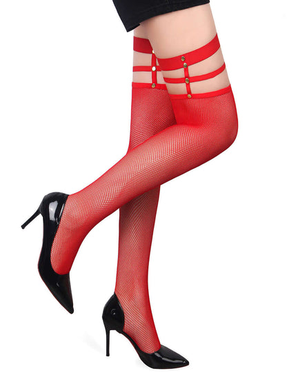 Red Mesh Fishnet Leg Stocking – Bold & Stylish