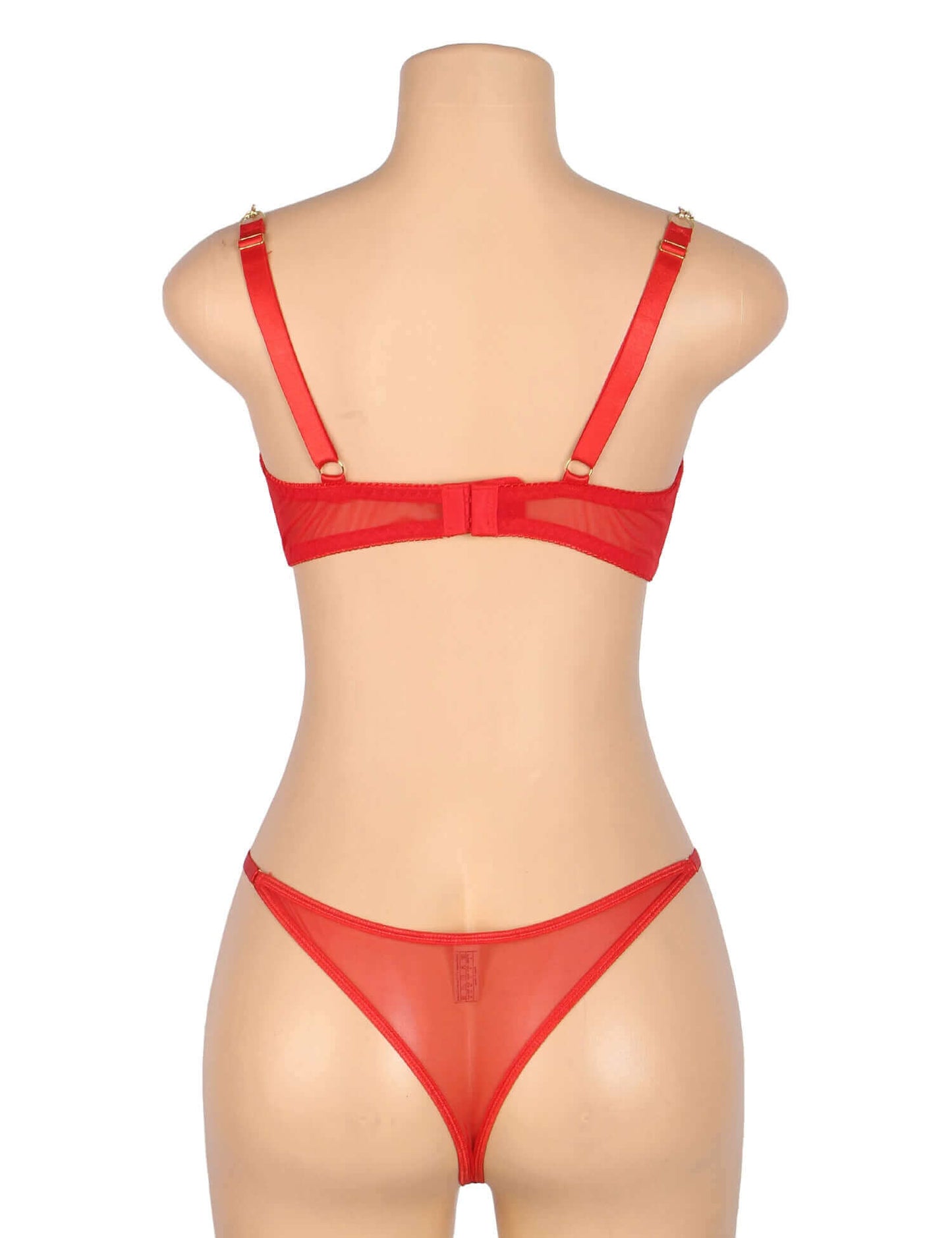 Red Mesh Teddy Set with Heart Chain Design