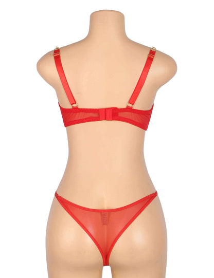 Red Mesh Teddy Set with Heart Chain Design
