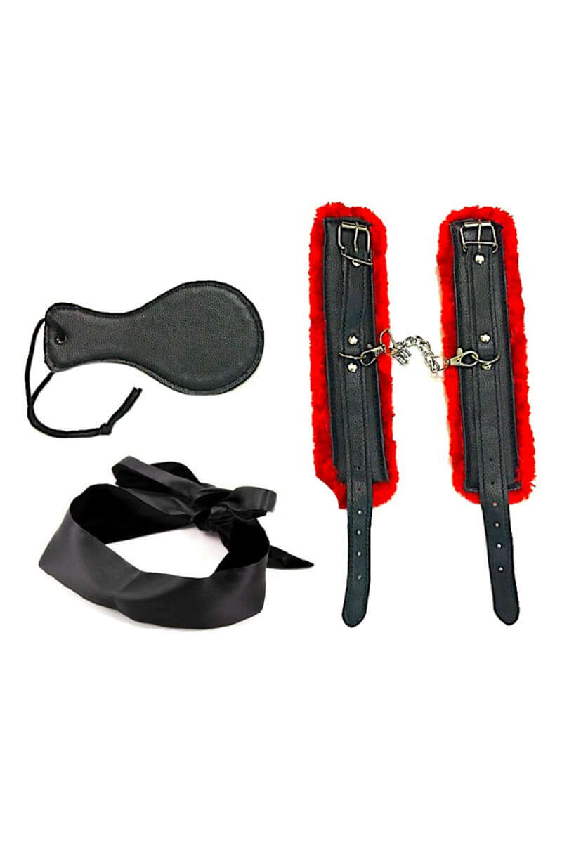 3 Pcs Black Leather Bondage Kit