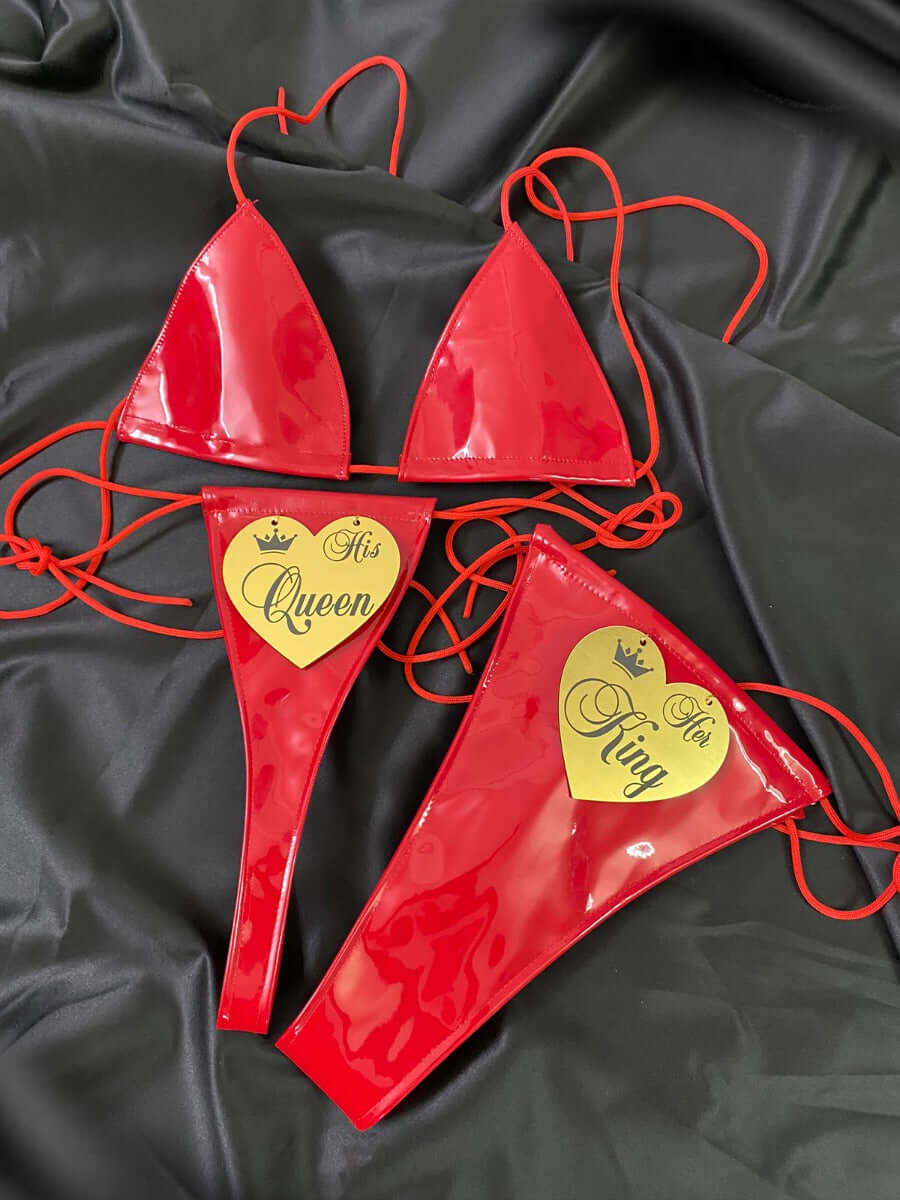 Red Latex King & Queen Sexy Lingerie Set