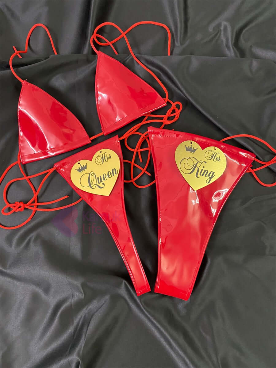 Red Latex King & Queen Sexy Lingerie Set