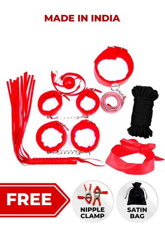Red leather BDSM Kit for Bondage play in Couples