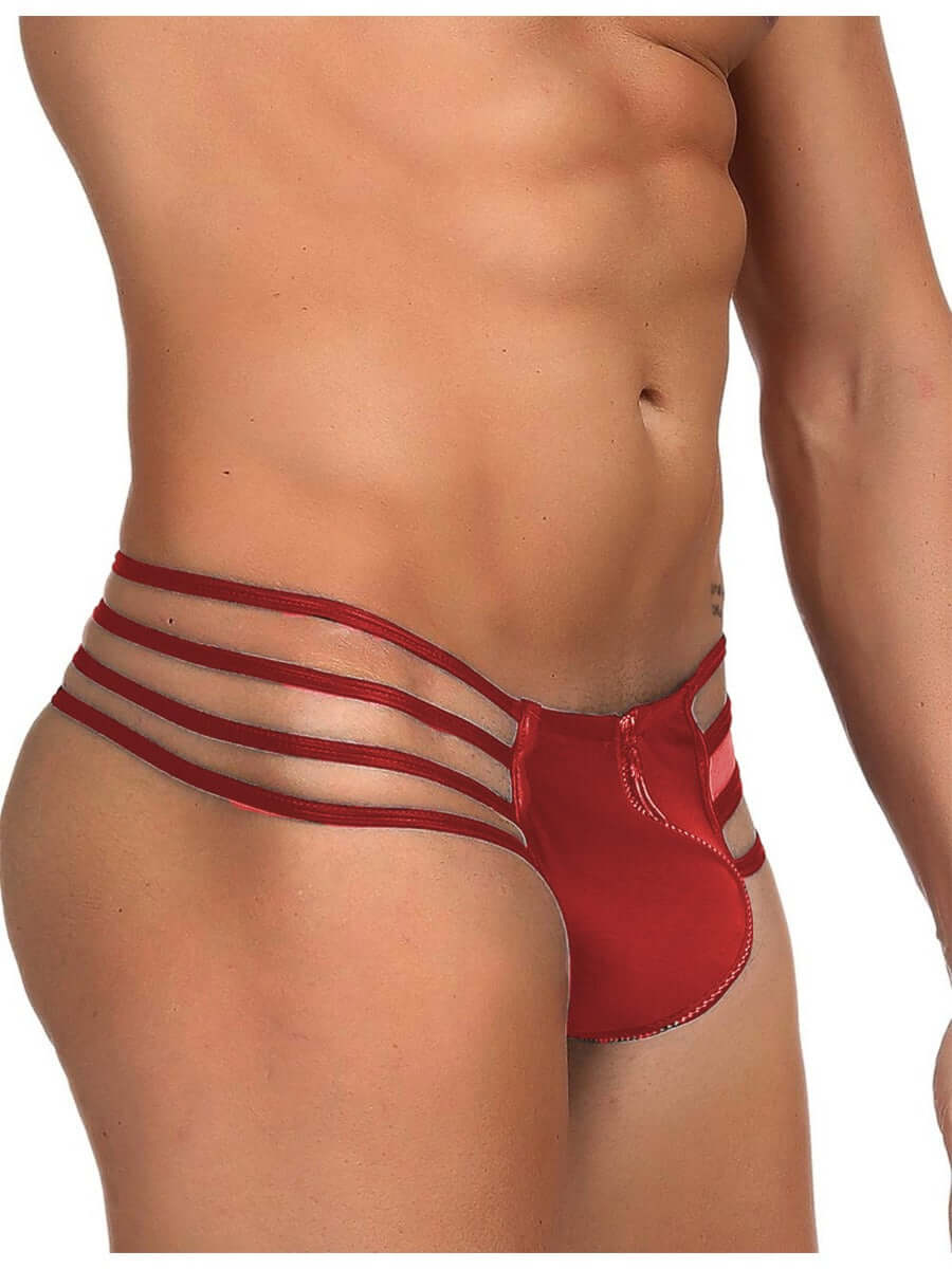 Men's Synthetic faux  Leather Sexy Red Zipper Underwear  Panties